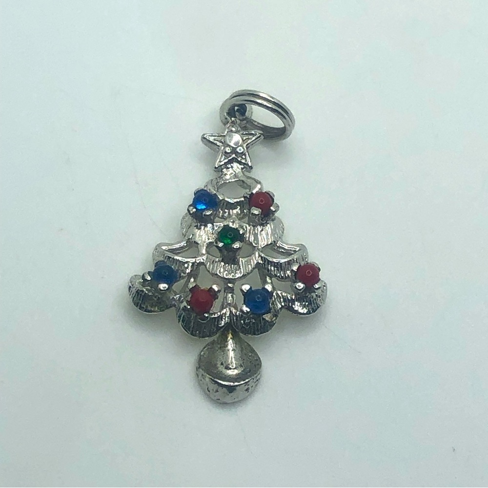 Vtg Sterling Silver Multi Stone Christmas Tree Mini Charm / Pendant 1.1”